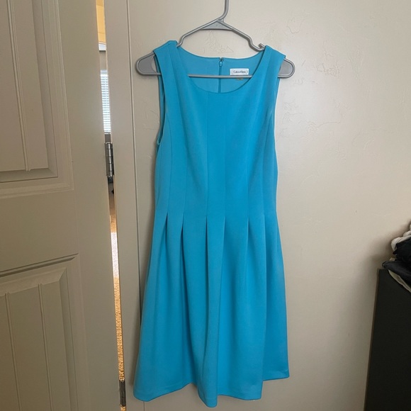 Blue A-line dress with pockets - Picture 1 of 3